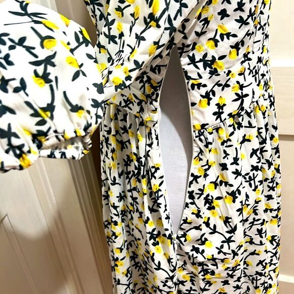 Boohoo Floral Raffia Long Sleeve Mini Dress White Yellow Spring Women 8 - Picture 3 of 8